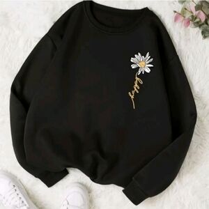 Elegant Black Sweatshirt with Daisy Embroidery